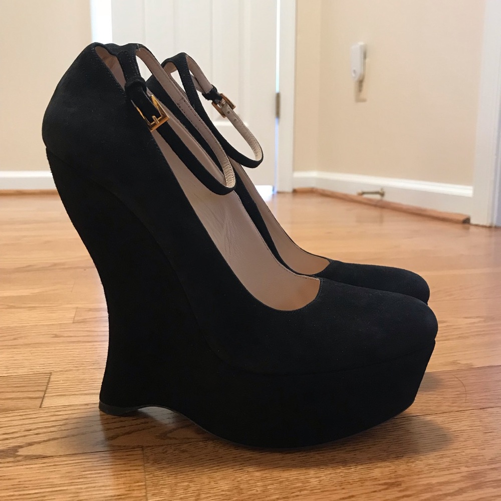 Prada black suede wedges size 39